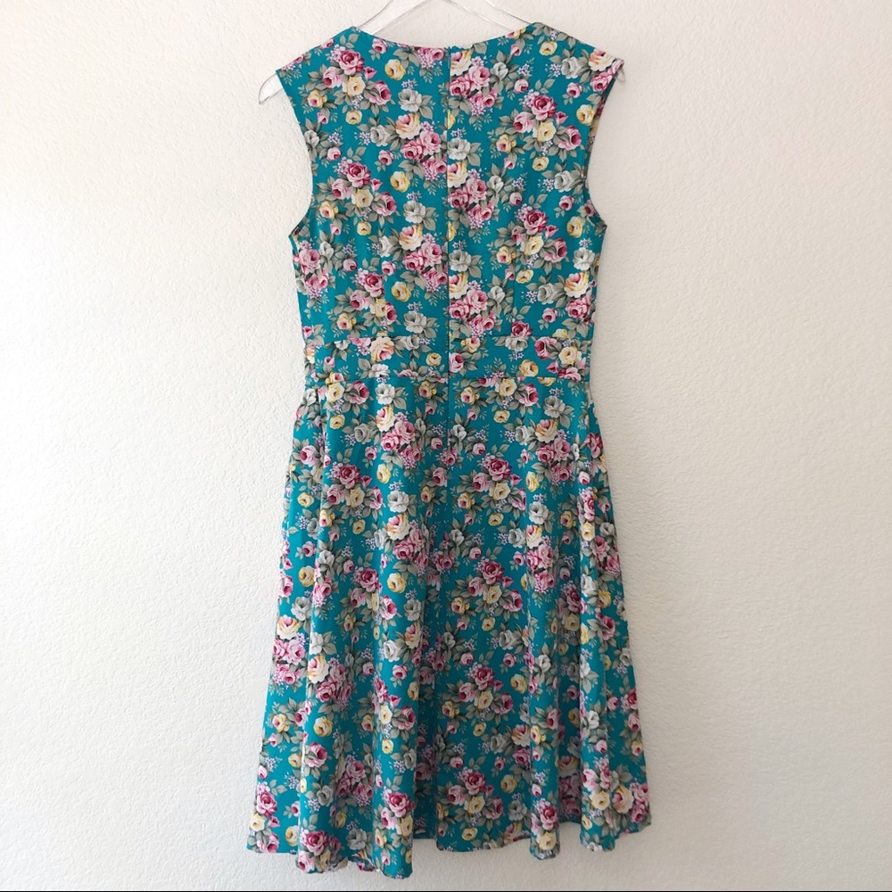 Lindy bop teal blue pink floral pin up dress - Picture 4 of 7